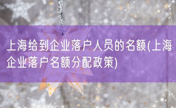 上海给到企业落户人员的名额(上海企业落户名额分配政策)