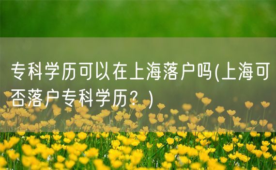 专科学历可以在上海落户吗(上海可否落户专科学历？)