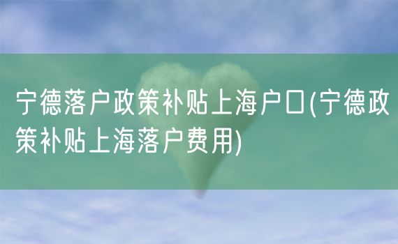 宁德落户政策补贴上海户口(宁德政策补贴上海落户费用)