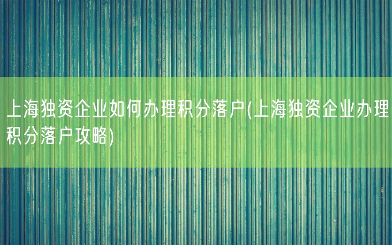 上海独资企业如何办理积分落户(上海独资企业办理积分落户攻略)