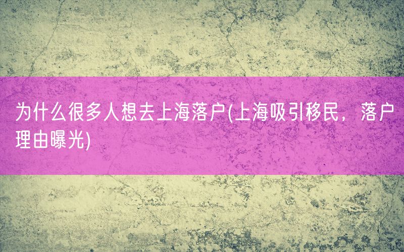 为什么很多人想去上海落户(上海吸引移民，落户理由曝光)