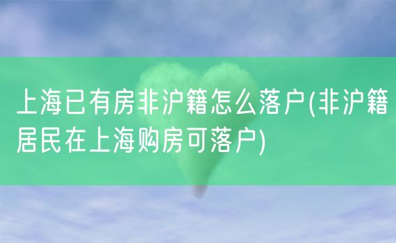 上海已有房非沪籍怎么落户(非沪籍居民在上海购房可落户)