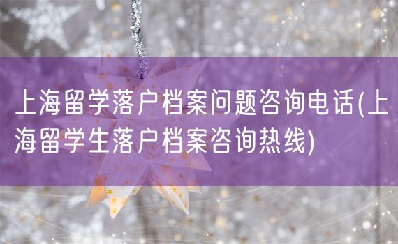 上海留学落户档案问题咨询电话(上海留学生落户档案咨询热线)