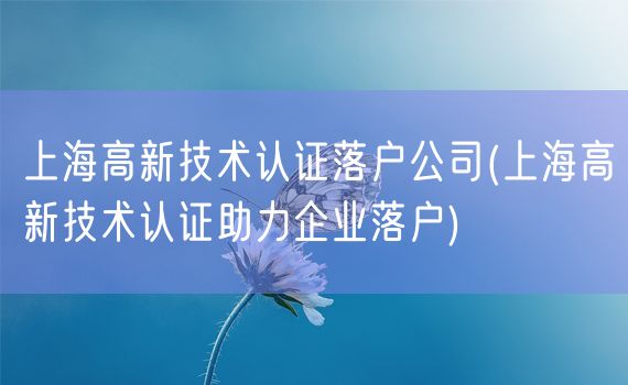 上海高新技术认证落户公司(上海高新技术认证助力企业落户)