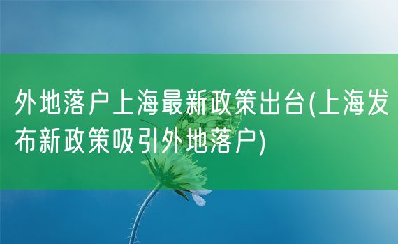 外地落户上海最新政策出台(上海发布新政策吸引外地落户)