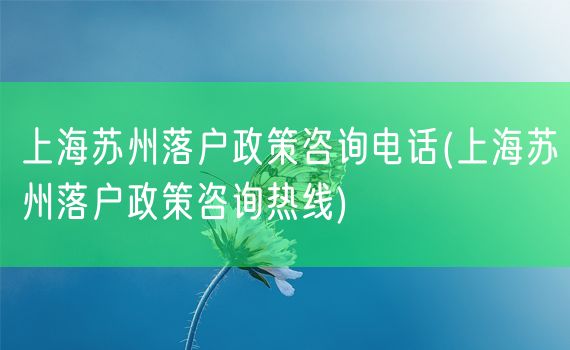 上海苏州落户政策咨询电话(上海苏州落户政策咨询热线)