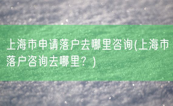 上海市申请落户去哪里咨询(上海市落户咨询去哪里？)