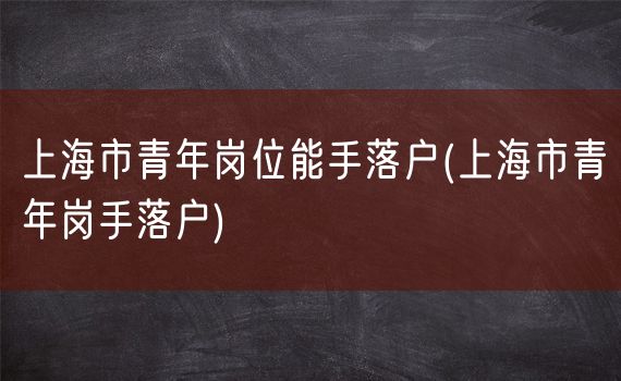 上海市青年岗位能手落户(上海市青年岗手落户)