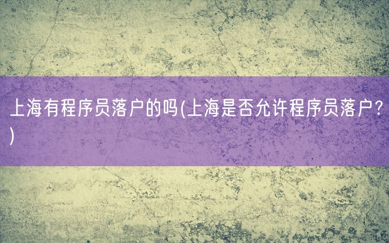 上海有程序员落户的吗(上海是否允许程序员落户？)