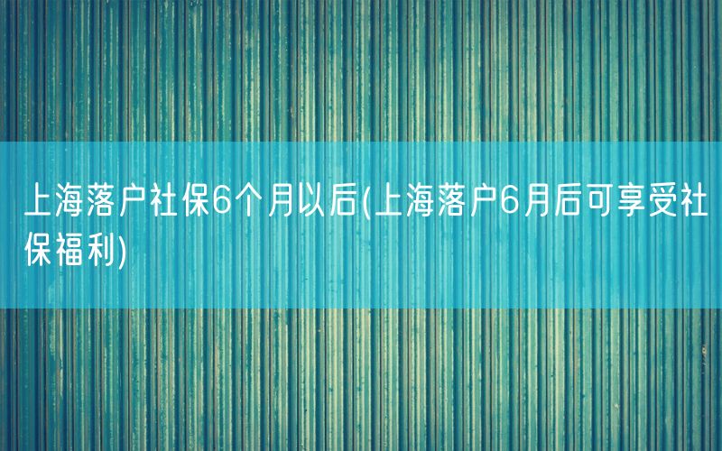 上海落户社保6个月以后(上海落户6月后可享受社保福利)