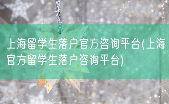 上海留学生落户官方咨询平台(上海官方留学生落户咨询平台)