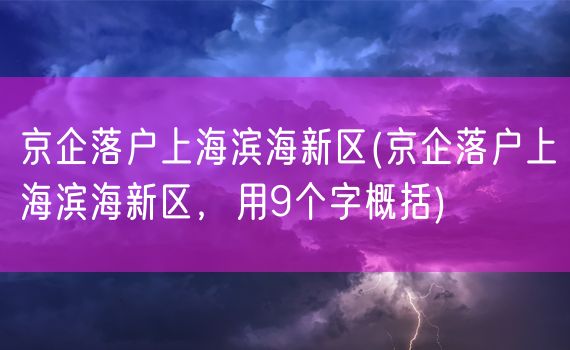 京企落户上海滨海新区(京企落户上海滨海新区，用9个字概括)