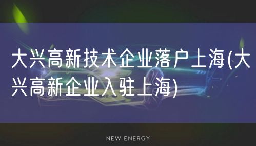 大兴高新技术企业落户上海(大兴高新企业入驻上海)