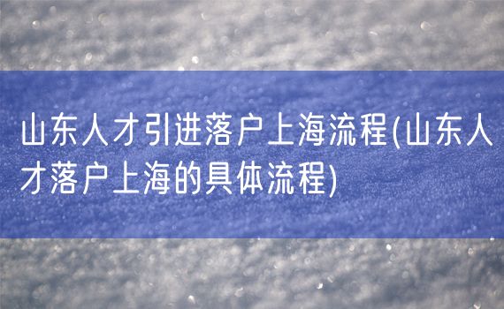 山东人才引进落户上海流程(山东人才落户上海的具体流程)