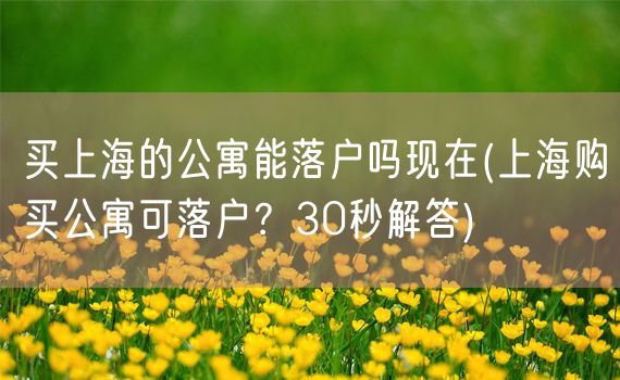 买上海的公寓能落户吗现在(上海购买公寓可落户？30秒解答)