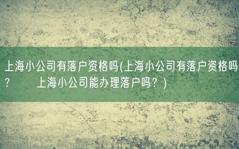 上海小公司有落户资格吗(上海小公司有落户资格吗？ → 上海小公司能办理落户吗？)