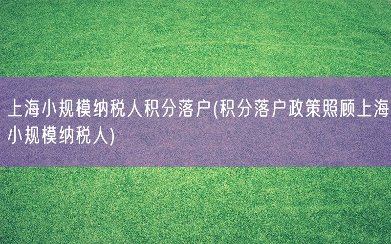 上海小规模纳税人积分落户(积分落户政策照顾上海小规模纳税人)