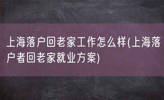 上海落户回老家工作怎么样(上海落户者回老家就业方案)