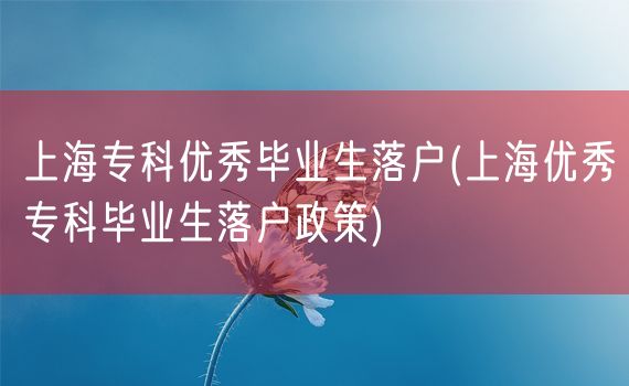 上海专科优秀毕业生落户(上海优秀专科毕业生落户政策)