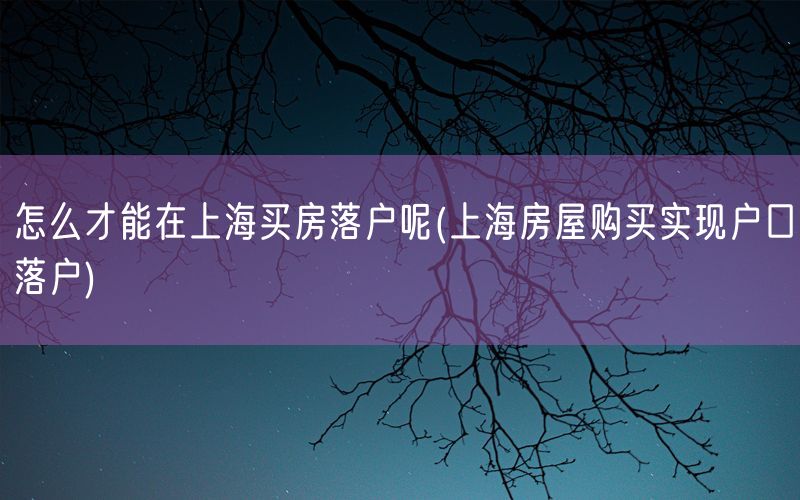 怎么才能在上海买房落户呢(上海房屋购买实现户口落户)