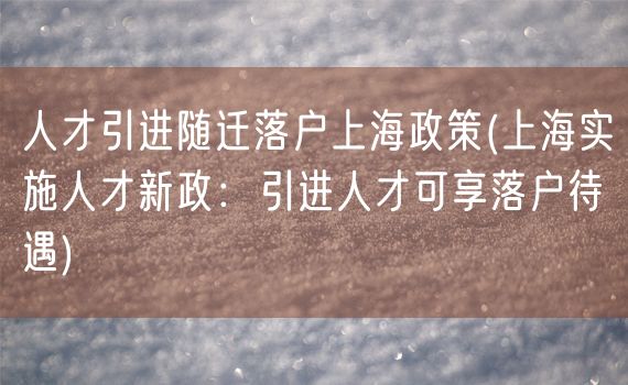 人才引进随迁落户上海政策(上海实施人才新政：引进人才可享落户待遇)