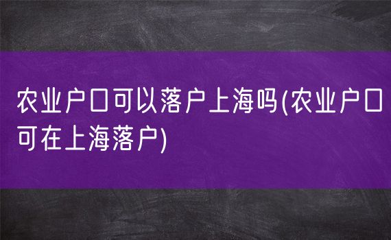 农业户口可以落户上海吗(农业户口可在上海落户)